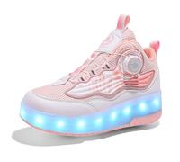 Mateju Kids Roller Skate Shoes for Boys Girls Skateboarding Skates with 4 Wheels Removable Parkour Shoes Unisex Skating Sneakers Shoes Outdoor for Children Adult Walking Sports (Pink,5.5)
