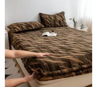 Mateju King Szie Fleece Fitted Sheet Leopard Print Soft Thickened Plush Winter Warm Stretch Bed Sheets 30cm Deep Pocket, Non-slip Mattress Protector Cover, No Pillowcases (Zebra,180x200cm)