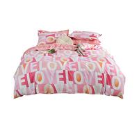 Mateju Love Heart Print 3 Piece Duvet Cover Sets, Ultra Soft Bedding Sets (Quilt Cover with Zipper & Ties and 2 Pillow Case) for Girls, Women - Single Double King Size (135x200cm,Love)
