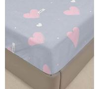 Mateju Love Heart Printed Fitted Sheet for Single Double King Size Bed, Microfiber Fitted Bed Sheets Soft Breathable Fade Resistant, Deep Pocket 30cm, No Pillowcases (King,Gray)