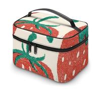 Mateju Makeup Bag, Cute Strawberry Toiletry Bag, Travel Makeup Bag, Portable Pouch Organizer for Students, Case Toiletries Storage Bag Beauty Makeup Travel Accessory (Beige)
