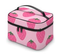 Mateju Makeup Bag, Cute Strawberry Toiletry Bag, Travel Makeup Bag, Portable Pouch Organizer for Students, Case Toiletries Storage Bag Beauty Makeup Travel Accessory (Pink2)