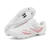 Mateju Mens Womens MTB Cycling Shoes,Mountain Bike Shoes Compatible with 2-Bolts Pedals SPD Cleats Indoor Outdoor Cycle Riding Biking Unisex Sneakers -A19 (White red,7)