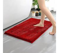 Mateju Non-Slip Bath Mats for Chenille Bathroom Rug, Soft Absorbent Shower Machine-Washable for Bath and Tub Toilet, Snuffle Mat for Dogs and Puppies (50 * 80CM,Red)