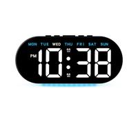 Mateju Oval Alarm Clock Bedside, Portable Bedrooms Digital Clock Mains Powered, USB-Type C Charging Port, LED Display, Night Light, Atmosphere Light, Dual Alarm Weekday Weekend (Black-Blue)