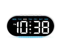 Mateju Oval Alarm Clock Bedside, Portable Bedrooms Digital Clock Mains Powered, USB-Type C Charging Port, LED Display, Night Light, Atmosphere Light, Dual Alarm Weekday Weekend (White-Blue)