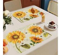Mateju PVC Place Mats for Table, 3D Sunflower Pattern Placemats Set of 2/4/6, 30x45cm Dinner/Dining Table Mats Waterproof Oilproof Heat Resistant Leather Placemat (Vintage Style,4 Pieces)