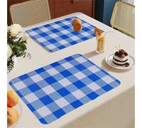 Mateju PVC Place Mats for Table, Gingham Plaid Style Placemats Set of 2/4/6, 30x45cm Dinner/Dining Table Mats Waterproof Oilproof Non-Stain Heat Resistant Leather Placemat (Blue Gingham,2 Pieces)