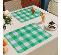 Mateju PVC Place Mats for Table, Gingham Plaid Style Placemats Set of 2/4/6, 30x45cm Dinner/Dining Table Mats Waterproof Oilproof Non-Stain Heat Resistant Leather Placemat (Green Gingham,2 Pieces)