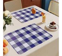 Mateju PVC Place Mats for Table, Gingham Plaid Style Placemats Set of 2/4/6, 30x45cm Dinner/Dining Table Mats Waterproof Oilproof Non-Stain Heat Resistant Leather Placemat (Royal Blue,6 Pieces)