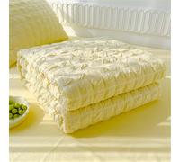 Mateju Quilted Bedspread Throw, Solid color seersucker Single Double King Bedspreads Quilt Coverlets Summer Lightweight Reversible Coverlet for Bedroom Decor (Light yellow,200 * 230cm)