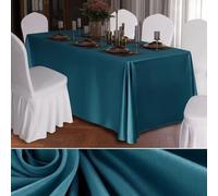 Mateju Rectangular Table Cover, Solid Color Satin Material Table Skirt, Cocktail Tablecloth Wedding Banquets Birthday Outdoor Party Bar Hotel Event Festival Meeting (Peacock Blue,180x260cm)