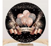 Mateju Round Birthday Backdrop Stand Cover, Black Gold Style Arch Backdrop Cover Arch Backdrop Stand Cover Circle Backdrop Cover Art Photography Background (Diameter 5.9FT,Shining Style)