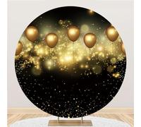 Mateju Round Birthday Backdrop Stand Cover, Black Gold Style Arch Backdrop Cover Arch Backdrop Stand Cover Circle Backdrop Cover Art Photography Background (Diameter 7.5FT,Birthday)