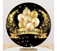 Mateju Round Birthday Backdrop Stand Cover, Black Gold Style Arch Backdrop Cover Arch Backdrop Stand Cover Circle Backdrop Cover Art Photography Background (Diameter 7.2FT,Birthday Party)