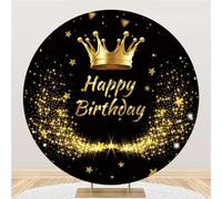 Mateju Round Birthday Backdrop Stand Cover, Black Gold Style Arch Backdrop Cover Arch Backdrop Stand Cover Circle Backdrop Cover Art Photography Background (Diameter 6.9FT,Golden Stars)