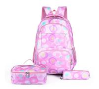 Mateju School Bag 3 in 1 Kids Backpack, Circle Print School Bags for Girls with Lunch Bag and Pencil Case Boys Backpack,for School Travel Sports Holiday Teenagers School Bags (Pink)