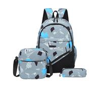 Mateju School Bag 3 in 1 Kids Backpack, Graffiti Print School Bags for Girls with Lunch Bag and Pencil Case Boys Backpack,for School Travel Sports Holiday Teenagers School Bags (Grey)