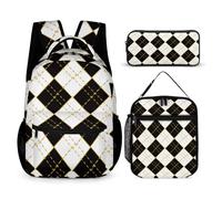 Mateju School Bag Checkerboard Print Kids Backpack, 3 in 1School Bags for Girls with Lunch Bag and Pencil Case Boys Backpack,for School Sports Travel Holiday Teenagers School Bags (White)