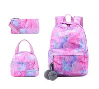 Mateju School Bag Fashion Marble Kids Backpack, 3 in 1School Bags for Girls with Lunch Bag and Pencil Case Boys Backpack,for School Sports Travel Holiday Teenagers School Bags (Pink)