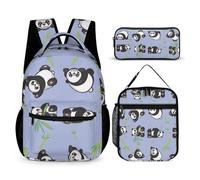 Mateju School Bag Panda Print Kids Backpack, 3 in 1School Bags for Girls with Lunch Bag and Pencil Case Boys Backpack,for School Sports Travel Holiday Teenagers School Bags (Purple)