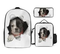 Mateju School Bag Puppy Print Kids Backpack, 3 in 1School Bags for Girls with Lunch Bag and Pencil Case Boys Backpack,for School Sports Travel Holiday Teenagers School Bags (Bicolor Puppy)
