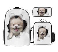Mateju School Bag, Puppy Print, Kids Backpack, 3 in 1School Bags for Girls with Lunch Bag and Pencil Case Boys Backpack,for School Sports Travel Holiday Teenagers School Bags (Puppy 7)