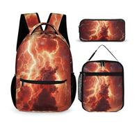 Mateju School Bag, Red Lightning Lightweight Backpack, 3 in 1 School Bags for Girls Boys, Kids Backpack with Lunch Box & Pencil Case for Sports Travel Holiday Teenagers Rucksack (Red 7,one size)