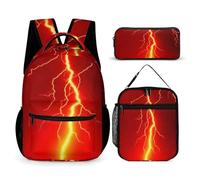 Mateju School Bag, Red Lightning Lightweight Backpack, 3 in 1 School Bags for Girls Boys, Kids Backpack with Lunch Box & Pencil Case for Sports Travel Holiday Teenagers Rucksack (Red 6,one size)