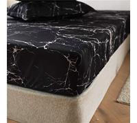 Mateju Simple Stylish Microfiber Fitted Sheets with Deep Pocket 25 cm, Fitted Bed Sheets Soft Breathable Fade Resistant for Single Double King Adult Child Size Bed (Super King,Black Marble)