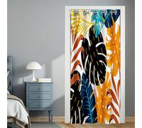 Mateju Single Door Curtain, 3D Tropical Plants Eyelet Blackout Curtains, Thermal Insulation Door Blinds, Privacy Blinds for Partition, for Bedroom Closet, Glass Patio, Hallway (Orange,120x200cm)