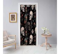 Mateju Single Door Curtain, Multicolor Skull Print Eyelet Blackout Curtains, Thermal Insulation Door Blinds, Privacy Blinds for Partition, for Bedroom Closet, Sliding Glass Patio (Orange,120x180cm)