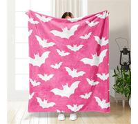 Mateju Soft Fleece Throw Blanket Halloween Bat for Living Bedroom Throws for Settees Armchairs Fluffy Warm Blanket for Bed, Cozy Flannel Blanket for Sofa Couch (150x200cm,Pink)