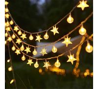 Mateju Solar String Lights Outdoor Garden, 8 Modes Solar Powered Waterproof LED Stars Fairy Lights with Remote for Indoor Bedroom, Patio, Yard, Party, Wedding (Warm,6.5M/30LED)