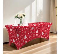 Mateju Spandex Table Covers for Trestle Table 4ft 5ft 6ft 8ft Folding, Washable Fitted Table Cloth Party, Fitted Tablecloth Rectangle for Wedding Banquets Birthday Event Festival (Christmas,6FT)