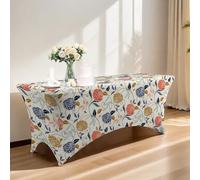 Mateju Spandex Table Covers for Trestle Table 4ft 5ft 6ft 8ft Folding, Washable Fitted Table Cloth Party, Fitted Tablecloth Rectangle for Wedding Banquets Birthday -Leaf Print (Blue,6FT)