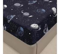 Mateju Starry Sky Universe Fitted Sheet for Single Double King Size Bed, Microfiber Fitted Bed Sheets Soft Breathable Fade Resistant, Deep Pocket 30cm, No Pillowcases (Moon,Small Double)