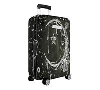 Mateju Suitcase Cover Protectors, Sun and Moon Print Large Washable Waterproof Dustproof Luggage Protective Covers Sleeve with Pocket for Travel Fit 19-32 Inch (Black Moon,XL)