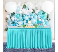 Mateju Table Cloth Party Table Skirt, Polyester Tables Skirt for Wedding Parties Birthday BBQ Beach Jungle Garden New Year Mardi Gras Hotel Bar Event Party Decorations (Turquoise,6FT)