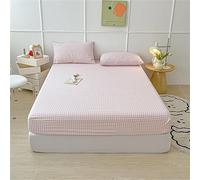 Mateju Vichy Plaid Fitted Sheets with Matching Pillowcase, Deep Pocket 20 cm Microfiber Fitted Bed Sheets Soft Easy Care Fade Resistant for Single Double King Size Bed (Small Double,Light Pink)