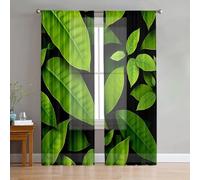Mateju Voile Curtain, 2 Panels Curtain for Living Room, Kitcken, Bedroom, Voile Semi Transparent for Windows Door Sheer, Leaf Print (Spring J,107x160cm)