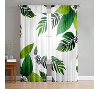 Mateju Voile Curtain, 2 Panels Curtain for Living Room, Kitcken, Bedroom, Voile Semi Transparent for Windows Door Sheer, Leaf Print (White and leaves J,107x213cm)