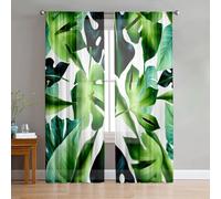 Mateju Voile Curtain, 2 Panels Curtain for Living Room, Kitcken, Bedroom, Voile Semi Transparent for Windows Door Sheer, Leaf Print (Tropical plants J,132x182cm)