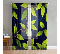 Mateju Voile Curtain, 2 Panels Curtain for Living Room, Kitcken, Bedroom, Voile Semi Transparent for Windows Door Sheer, Leaf Print (Blue and leaves J,107x160cm)