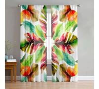 Mateju Voile Curtain, 2 Panels Curtain for Living Room, Kitcken, Bedroom, Voile Semi Transparent for Windows Door Sheer, Leaf Print (Rainbow J,55x95cm)