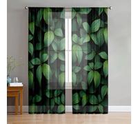 Mateju Voile Curtain, 2 Panels Curtain for Living Room, Kitcken, Bedroom, Voile Semi Transparent for Windows Door Sheer, Leaf Print (Forest leaves J,107x244cm)