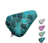 Mateju Waterproof Bike Seat Cushion Covers, Fish Scale Print Bicycle Saddle Covers, Bicycle Seat Cushion Protector with Drawstring for Mountain & Road Bike Cycling Accessories (Ocean,3pcs)