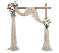 Mateju Wedding Decoration - Chiffon Backdrop Curtain Voile Fabric Curtains Bow Bed Frame Drape Scarf Draperies for Wedding Arch Celebrations Party Ceremony Stage Decor (1.67x18.7FT,Sand)