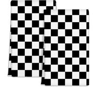 MATEKULI Checkered Black and White Kitchen Towels Dish Cloths,2 Pack Absorbent Quick Dry Modern Geometric Plaid Style Dish Towels with Hanging Loop,Decorative Hand Towels for Kitchen Tea 16"x26"
