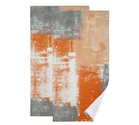 MATEKULI Orange Gray Ombre Hand Towels for Bathroom 2 Pack,Microfiber Soft Absorbent Abstract Modern Orange Grey Art Print Kitchen Towels,Decorative Bathroom Towels for Face,Hair,Bath,Shower 14"x28"